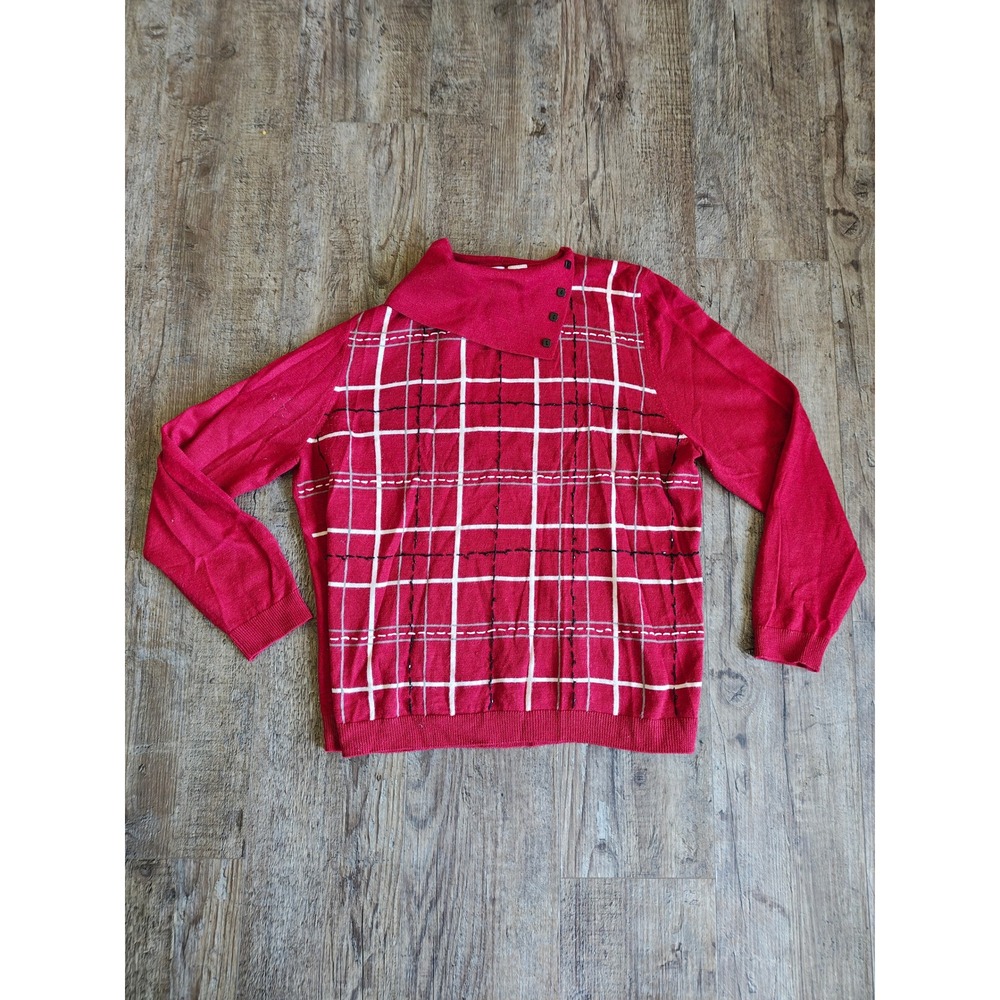 Women's Red Preppy Sweater Fall Winter Christmas Alfred Dunner Size Large
